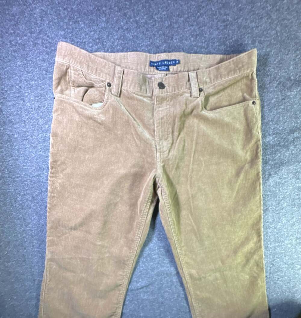 Polo Ralph Lauren Women’s Tan Corduroy Pants Size 32x29 Straight Leg Flap Pocket